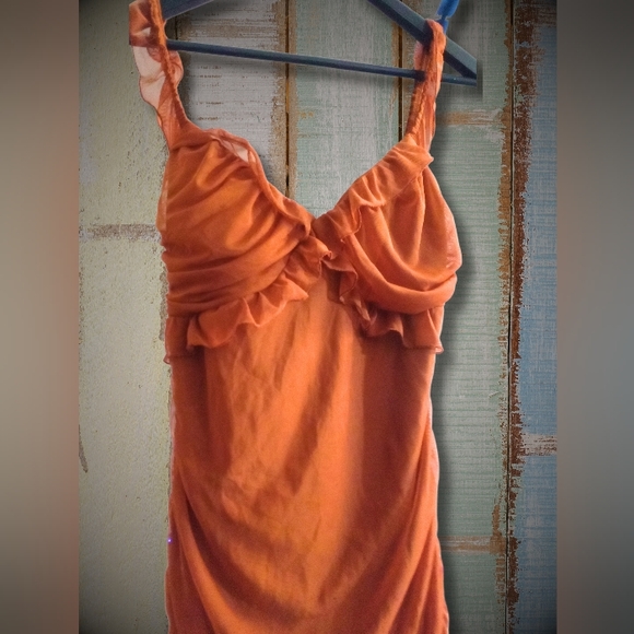 Crystal Doll Orange Ruffled Women's Dress size small - Picture 1 of 4